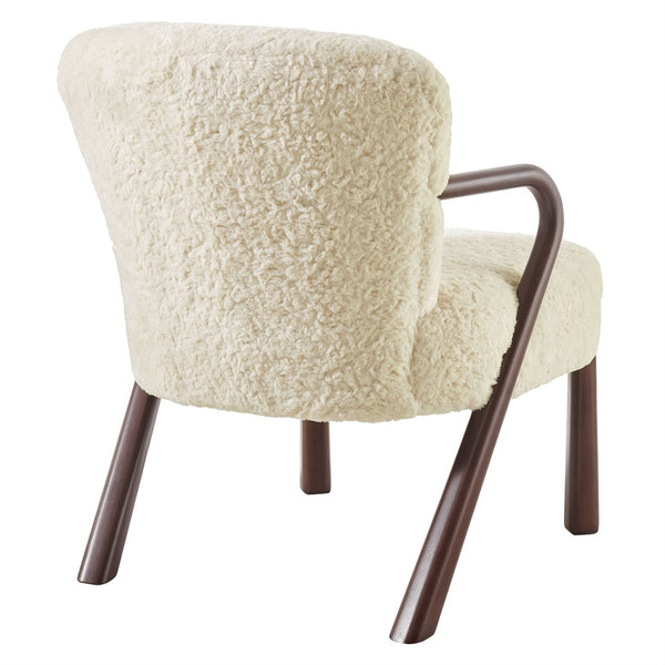 Modway Furniture Arden Faux Shearling Accent Armchair – Mid-Century Modern Comfort with Sculptural Wood Arms Ecru EEI-7488-ECR