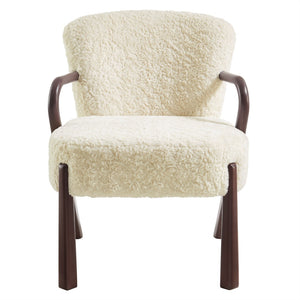 Modway Furniture Arden Faux Shearling Accent Armchair – Mid-Century Modern Comfort with Sculptural Wood Arms Ecru EEI-7488-ECR