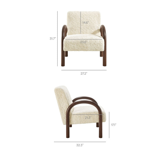 Modway Furniture Lunet Faux Shearling Accent Armchair - Cozy Modern Lounge Seat with Bold Wood Frame for Comfort Ecru EEI-7489-ECR