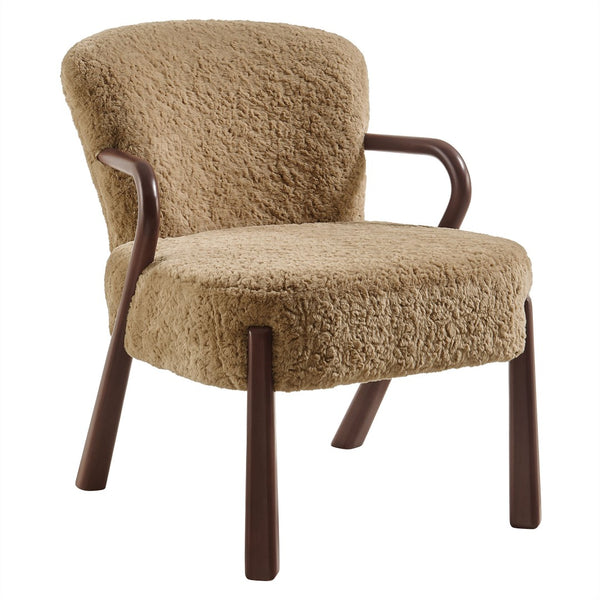 Modway Furniture Arden Faux Shearling Accent Armchair – Mid-Century Modern Comfort with Sculptural Wood Arms Sand EEI-7488-SAN