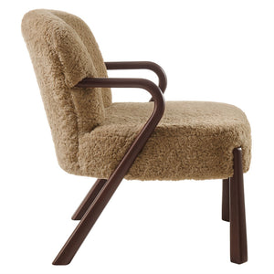 Modway Furniture Arden Faux Shearling Accent Armchair – Mid-Century Modern Comfort with Sculptural Wood Arms Sand EEI-7488-SAN