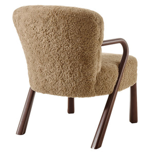 Modway Furniture Arden Faux Shearling Accent Armchair – Mid-Century Modern Comfort with Sculptural Wood Arms Sand EEI-7488-SAN
