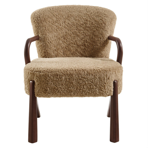 Modway Furniture Arden Faux Shearling Accent Armchair – Mid-Century Modern Comfort with Sculptural Wood Arms Sand EEI-7488-SAN