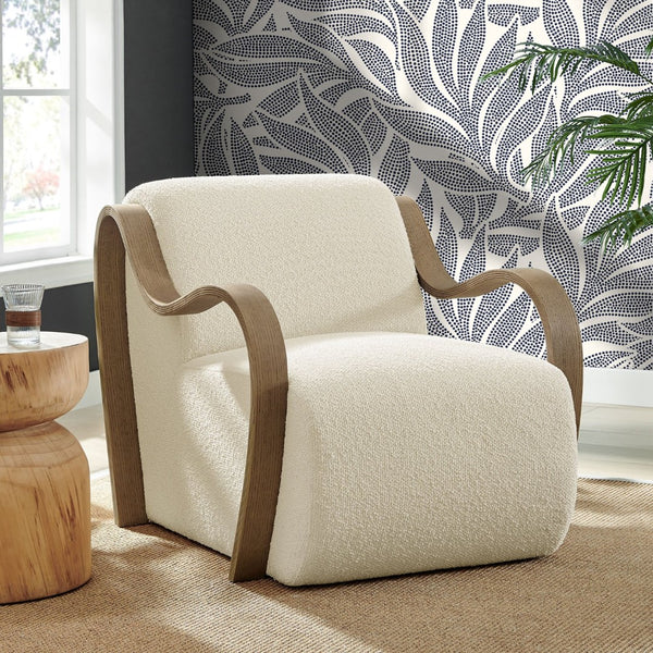 Modway Furniture Atrium Lattice Boucle Accent Armchair by Modway - Sculptural Comfort for Modern Living Spaces Cream EEI-7490-CRE