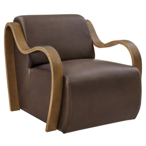 Modway Furniture Atrium Sculptural Vegan Leather Lounge Chair with Kiln Dried Wood Arms Mid Century Espresso EEI-7491-ESP