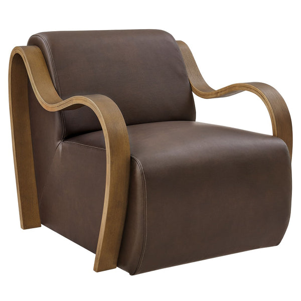 Modway Furniture Atrium Sculptural Vegan Leather Lounge Chair with Kiln Dried Wood Arms Mid Century Espresso EEI-7491-ESP