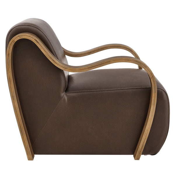 Modway Furniture Atrium Sculptural Vegan Leather Lounge Chair with Kiln Dried Wood Arms Mid Century Espresso EEI-7491-ESP