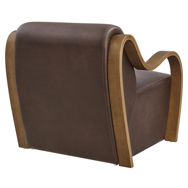 Modway Furniture Atrium Sculptural Vegan Leather Lounge Chair with Kiln Dried Wood Arms Mid Century Espresso EEI-7491-ESP