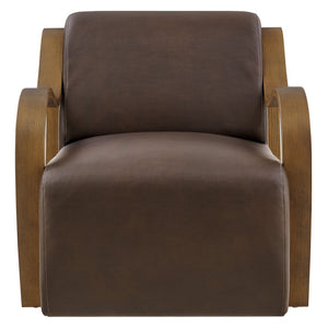 Modway Furniture Atrium Sculptural Vegan Leather Lounge Chair with Kiln Dried Wood Arms Mid Century Espresso EEI-7491-ESP