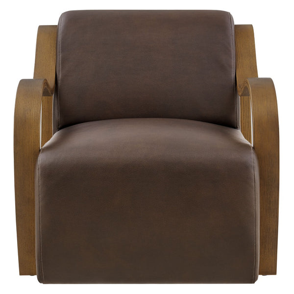 Modway Furniture Atrium Sculptural Vegan Leather Lounge Chair with Kiln Dried Wood Arms Mid Century Espresso EEI-7491-ESP