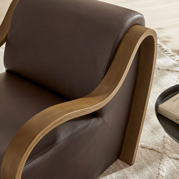 Modway Furniture Atrium Sculptural Vegan Leather Lounge Chair with Kiln Dried Wood Arms Mid Century Espresso EEI-7491-ESP