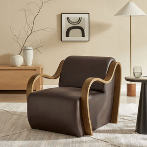Modway Furniture Atrium Sculptural Vegan Leather Lounge Chair with Kiln Dried Wood Arms Mid Century Espresso EEI-7491-ESP