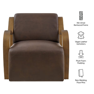 Modway Furniture Atrium Sculptural Vegan Leather Lounge Chair with Kiln Dried Wood Arms Mid Century Espresso EEI-7491-ESP