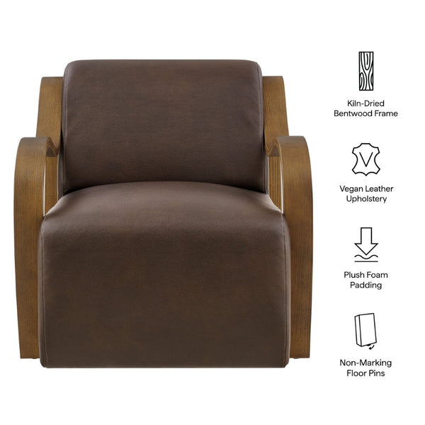Modway Furniture Atrium Sculptural Vegan Leather Lounge Chair with Kiln Dried Wood Arms Mid Century Espresso EEI-7491-ESP