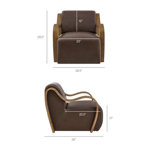 Modway Furniture Atrium Sculptural Vegan Leather Lounge Chair with Kiln Dried Wood Arms Mid Century Espresso EEI-7491-ESP