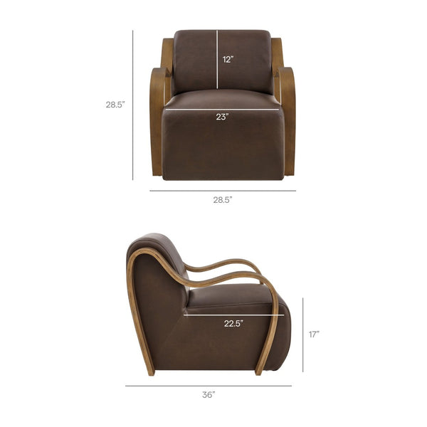 Modway Furniture Atrium Sculptural Vegan Leather Lounge Chair with Kiln Dried Wood Arms Mid Century Espresso EEI-7491-ESP