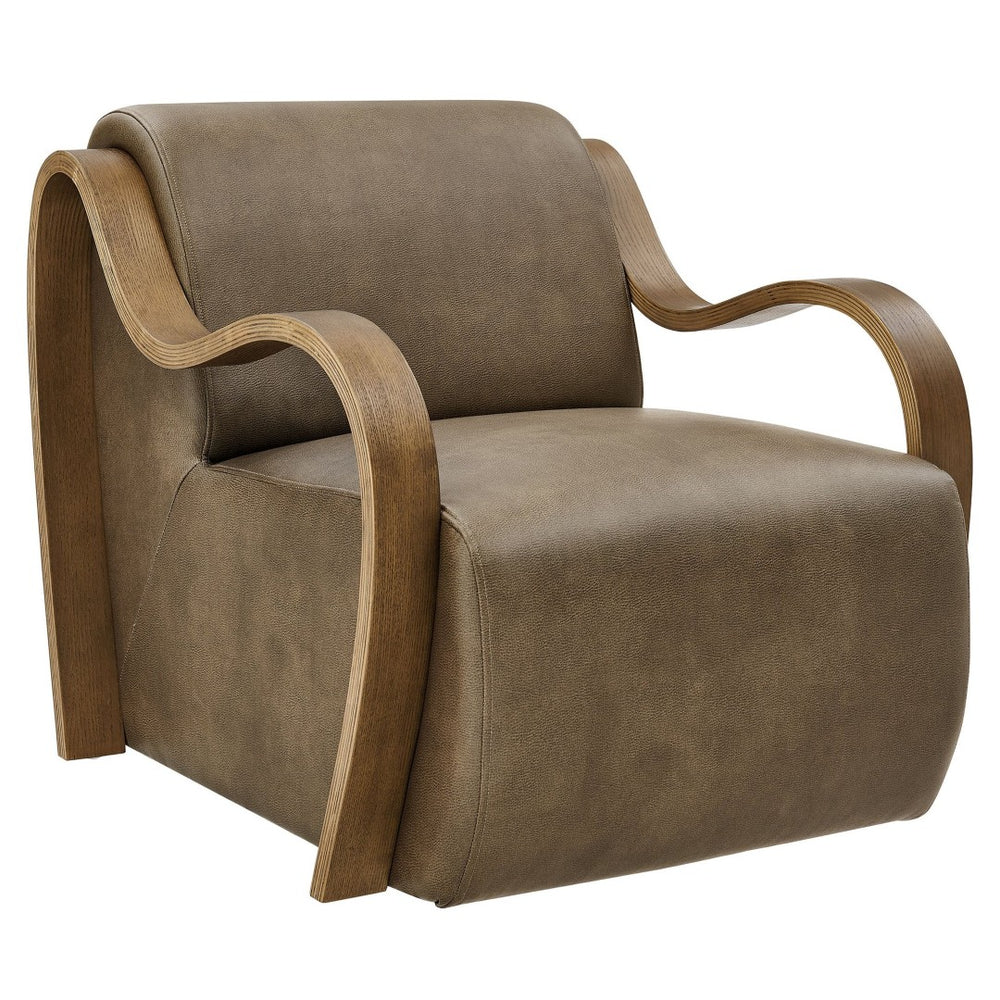 Modway Furniture Atrium Sculptural Vegan Leather Lounge Chair with Kiln Dried Wood Arms Mid Century Mushroom EEI-7491-MUS