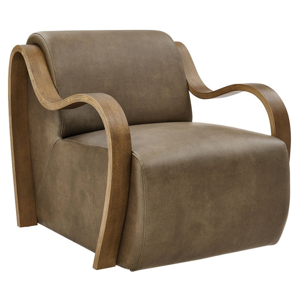 Modway Furniture Atrium Sculptural Vegan Leather Lounge Chair with Kiln Dried Wood Arms Mid Century Mushroom EEI-7491-MUS