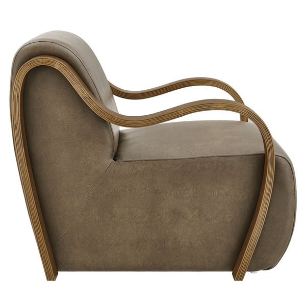 Modway Furniture Atrium Sculptural Vegan Leather Lounge Chair with Kiln Dried Wood Arms Mid Century Mushroom EEI-7491-MUS