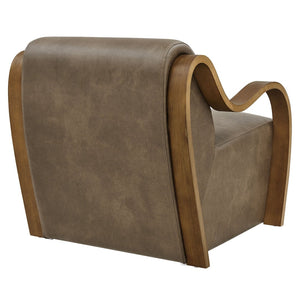 Modway Furniture Atrium Sculptural Vegan Leather Lounge Chair with Kiln Dried Wood Arms Mid Century Mushroom EEI-7491-MUS