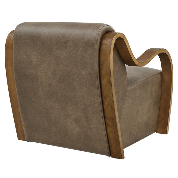 Modway Furniture Atrium Sculptural Vegan Leather Lounge Chair with Kiln Dried Wood Arms Mid Century Mushroom EEI-7491-MUS