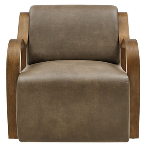 Modway Furniture Atrium Sculptural Vegan Leather Lounge Chair with Kiln Dried Wood Arms Mid Century Mushroom EEI-7491-MUS