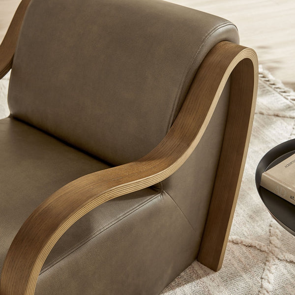 Modway Furniture Atrium Sculptural Vegan Leather Lounge Chair with Kiln Dried Wood Arms Mid Century Mushroom EEI-7491-MUS