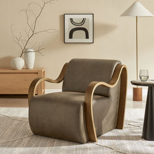 Modway Furniture Atrium Sculptural Vegan Leather Lounge Chair with Kiln Dried Wood Arms Mid Century Mushroom EEI-7491-MUS
