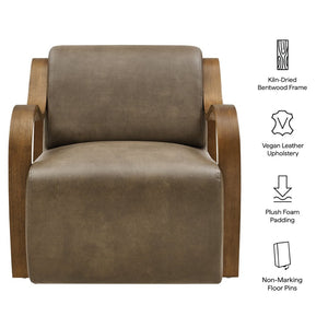 Modway Furniture Atrium Sculptural Vegan Leather Lounge Chair with Kiln Dried Wood Arms Mid Century Mushroom EEI-7491-MUS