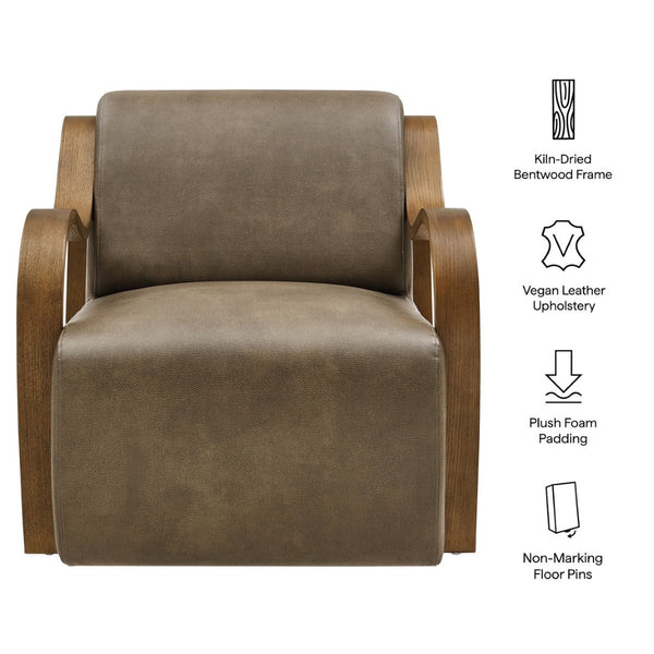 Modway Furniture Atrium Sculptural Vegan Leather Lounge Chair with Kiln Dried Wood Arms Mid Century Mushroom EEI-7491-MUS