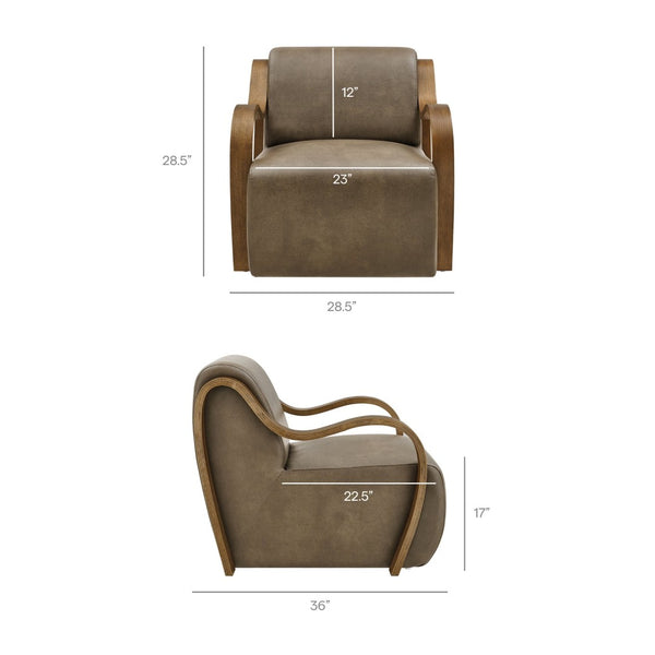 Modway Furniture Atrium Sculptural Vegan Leather Lounge Chair with Kiln Dried Wood Arms Mid Century Mushroom EEI-7491-MUS