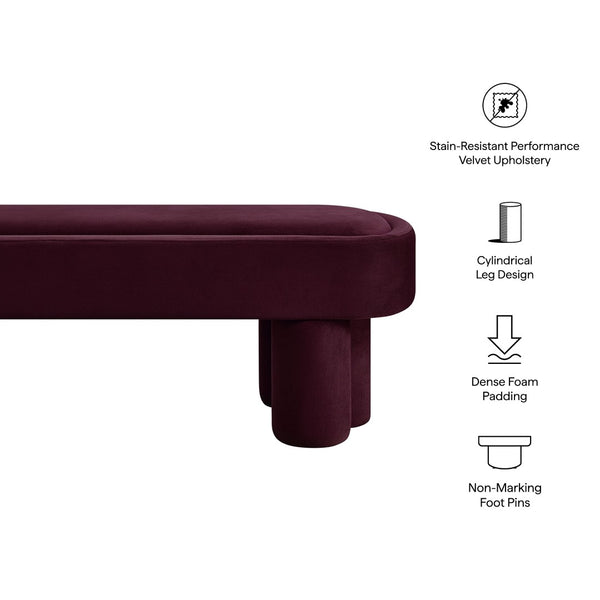 Modway Furniture Mossi Oval Performance Velvet Accent Bench – Luxurious Seating Solution for Modern Home Decor Mulberry EEI-7492-MUL
