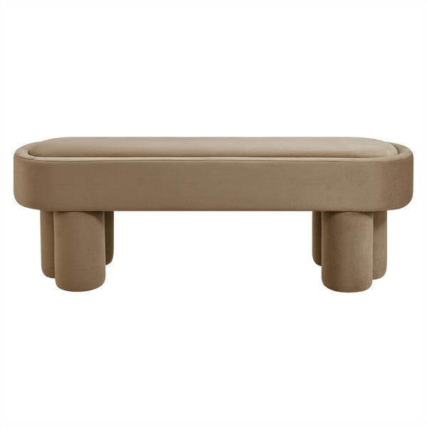 Modway Furniture Mossi Oval Performance Velvet Accent Bench – Luxurious Seating Solution for Modern Home Decor Taupe EEI-7492-TAU