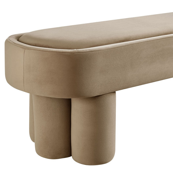 Modway Furniture Mossi Oval Performance Velvet Accent Bench – Luxurious Seating Solution for Modern Home Decor Taupe EEI-7492-TAU