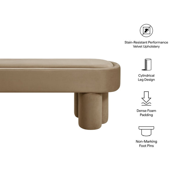 Modway Furniture Mossi Oval Performance Velvet Accent Bench – Luxurious Seating Solution for Modern Home Decor Taupe EEI-7492-TAU
