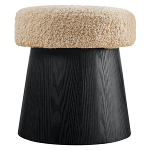 Modway Furniture Ketra Round Faux Shearling Ottoman Footstool - Modern Comfort Accent for Living Rooms & Bedrooms Oatmeal Black EEI-7493-OAT-BLK