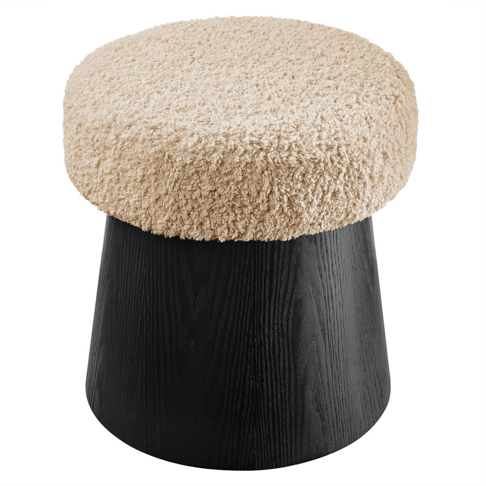Modway Furniture Ketra Round Faux Shearling Ottoman Footstool - Modern Comfort Accent for Living Rooms & Bedrooms Oatmeal Black EEI-7493-OAT-BLK