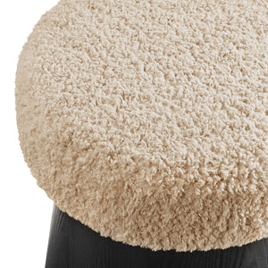 Modway Furniture Ketra Round Faux Shearling Ottoman Footstool - Modern Comfort Accent for Living Rooms & Bedrooms Oatmeal Black EEI-7493-OAT-BLK
