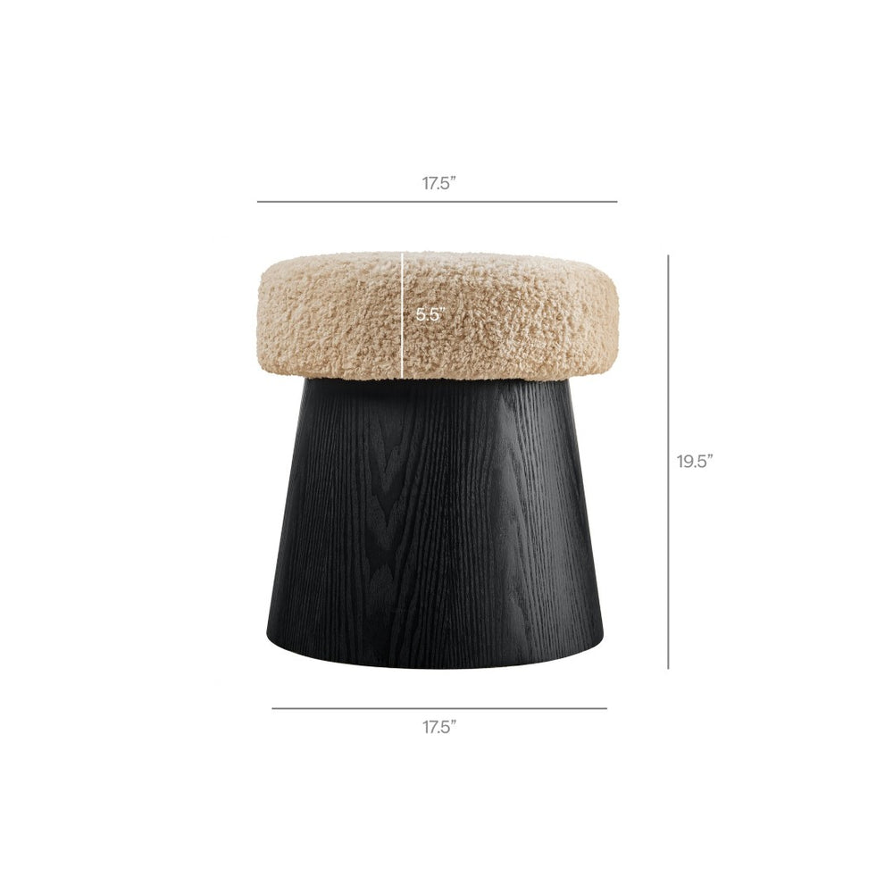 Modway Furniture Ketra Round Faux Shearling Ottoman Footstool - Modern Comfort Accent for Living Rooms & Bedrooms Oatmeal Black EEI-7493-OAT-BLK