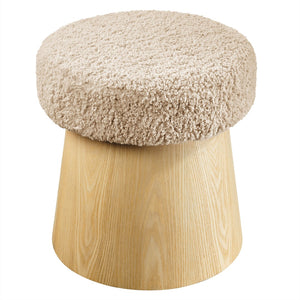 Modway Furniture Ketra Round Faux Shearling Ottoman Footstool - Modern Comfort Accent for Living Rooms & Bedrooms Oatmeal Oak EEI-7493-OAT-OAK