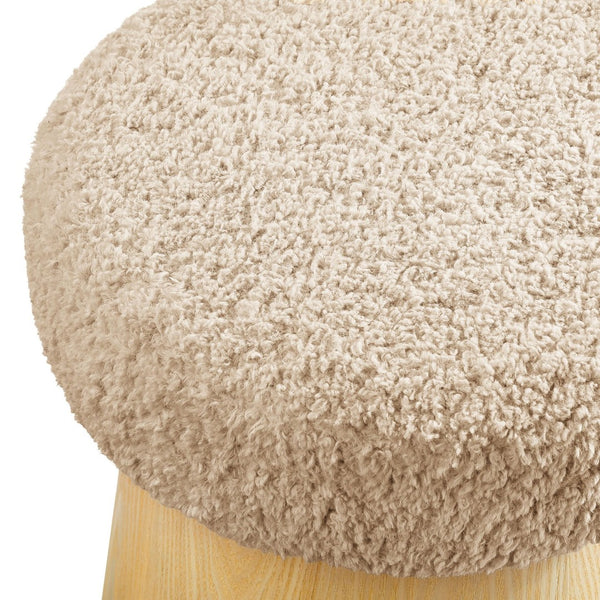 Modway Furniture Ketra Round Faux Shearling Ottoman Footstool - Modern Comfort Accent for Living Rooms & Bedrooms Oatmeal Oak EEI-7493-OAT-OAK
