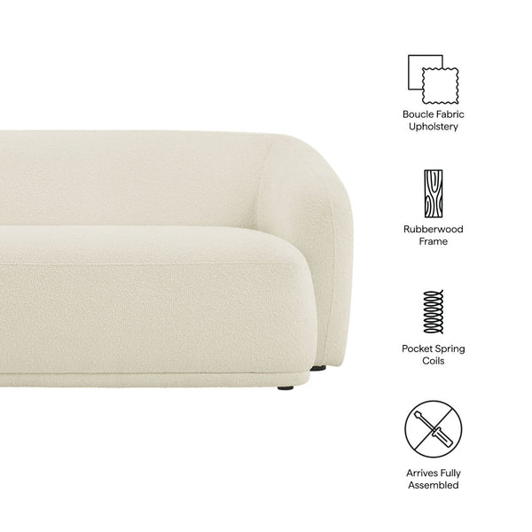 Modway Furniture Monica Boucle Cloud Sofa Modway 88 Inch Sculptural Living Room Seating for Four Cream EEI-7501-CRE