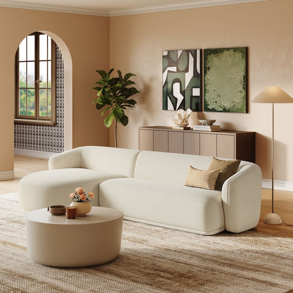 Modway Furniture Monica Boucle Modular Sectional Sofa with Chaise for Contemporary Living Rooms Cream EEI-7502-CRE