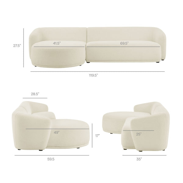 Modway Furniture Monica Boucle Modular Sectional Sofa with Chaise for Contemporary Living Rooms Cream EEI-7502-CRE