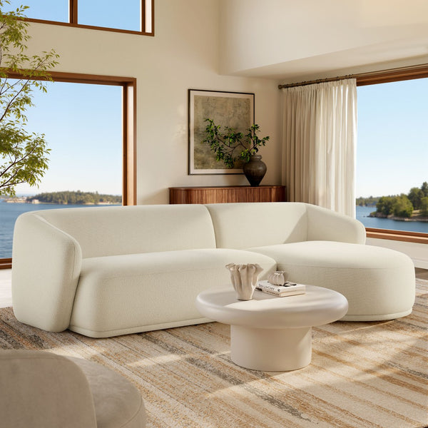 Modway Furniture Monica Boucle Sectional Sofa with Chaise Right Facing Modular L Shape Living Room Cream EEI-7503-CRE