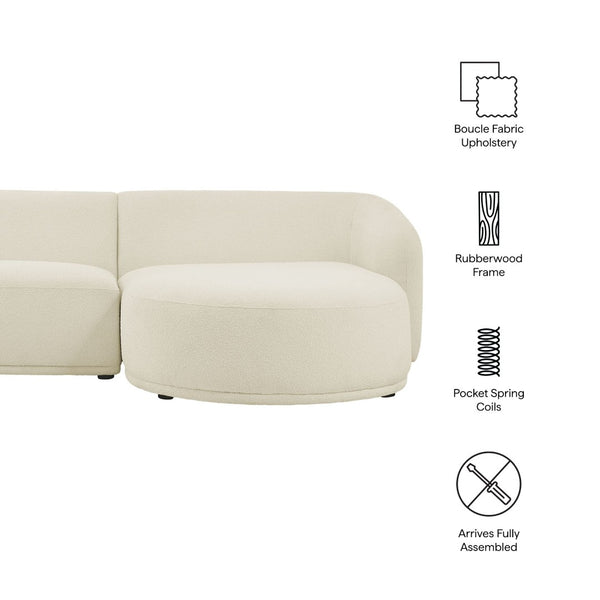 Modway Furniture Monica Boucle Sectional Sofa with Chaise Right Facing Modular L Shape Living Room Cream EEI-7503-CRE