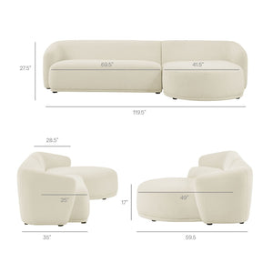 Modway Furniture Monica Boucle Sectional Sofa with Chaise Right Facing Modular L Shape Living Room Cream EEI-7503-CRE