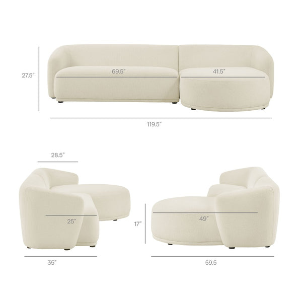 Modway Furniture Monica Boucle Sectional Sofa with Chaise Right Facing Modular L Shape Living Room Cream EEI-7503-CRE