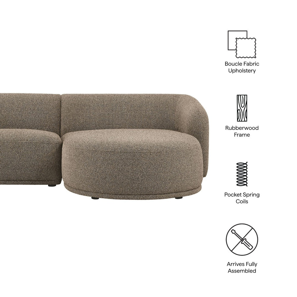 Modway Furniture Monica Boucle Sectional Sofa with Chaise Right Facing Modular L Shape Living Room Earth EEI-7503-ETH