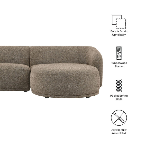 Modway Furniture Monica Boucle Sectional Sofa with Chaise Right Facing Modular L Shape Living Room Earth EEI-7503-ETH